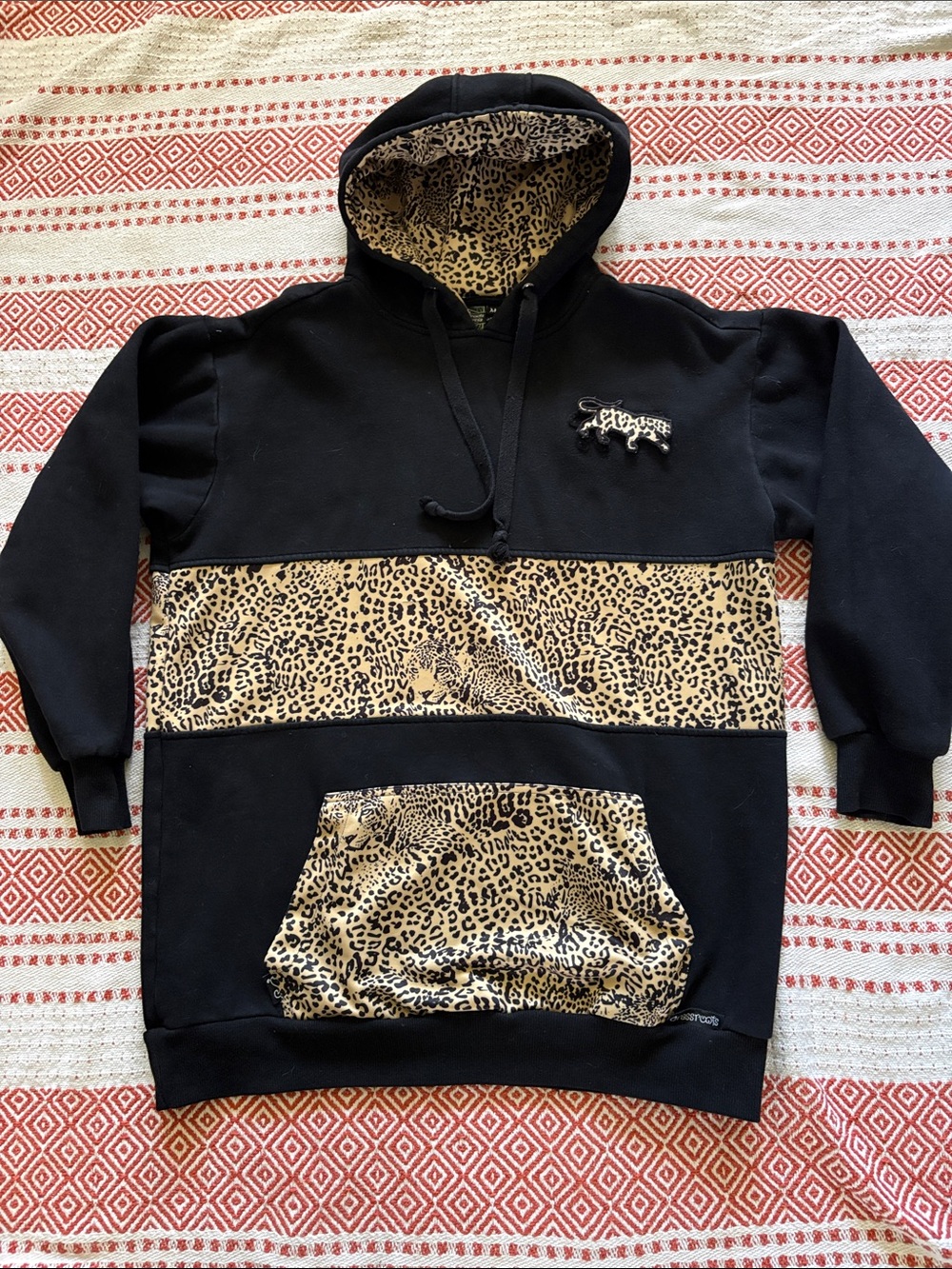 Biden stash pockets cookies Black Leopard-Accent Hooded Sweatshirt medium